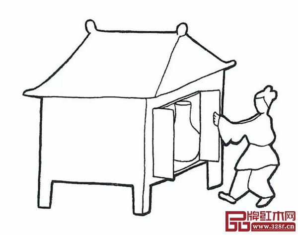 圖2遼寧遼陽棒臺子屯東漢墓壁畫中的漢代櫥 圖2遼寧遼陽棒臺子屯東漢墓壁畫中的漢代櫥