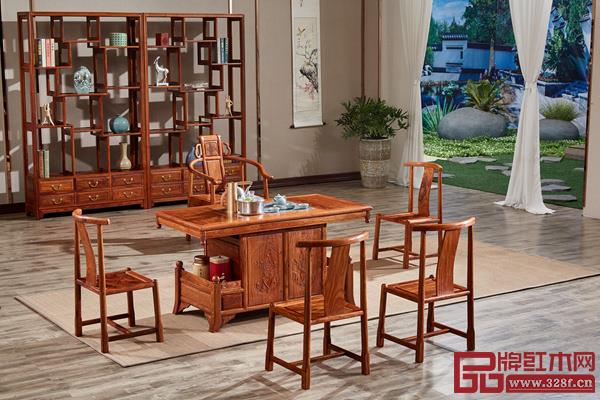 德成紅木《盛世牡丹茶臺》 德成紅木《盛世牡丹茶臺》