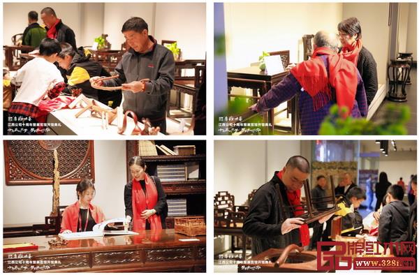 參加活動的嘉賓參觀魯班木藝展覽館,對做工精湛的紅木家具贊嘆不已 參加活動的嘉賓參觀魯班木藝展覽館,對做工精湛的紅木家具贊嘆不已