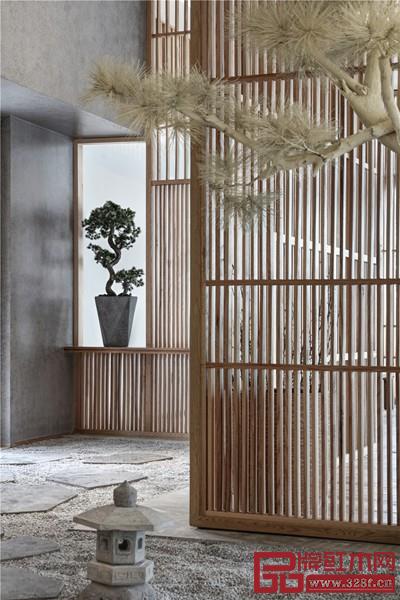 玄關(guān)處用傳統(tǒng)園林手法障景進(jìn)行處理,輔以木質(zhì)柵格營造一種朦朧美 玄關(guān)處用傳統(tǒng)園林手法障景進(jìn)行處理,輔以木質(zhì)柵格營造一種朦朧美