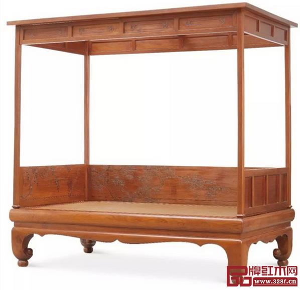 孫克弘制黃花梨刻詩(shī)文蒼松葡萄圖四柱架子床