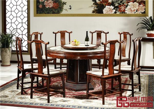 御乾堂紅木《大理石圓桌》