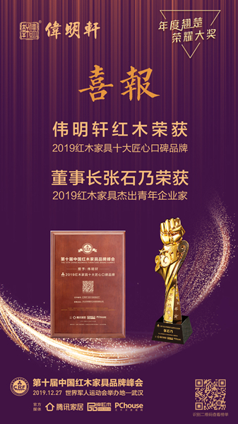 偉明軒紅木不忘初心,牢記使命,獲得第十屆中國紅木家具品牌峰會兩大獎項 偉明軒紅木不忘初心,牢記使命,獲得第十屆中國紅木家具品牌峰會兩大獎項