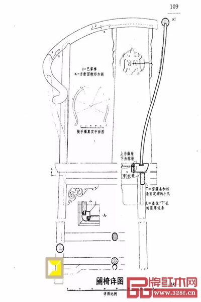 《中國(guó)花梨家具圖考》(艾克著 楊耀繪)中的黃花梨壽紋圈椅 《中國(guó)花梨家具圖考》(艾克著 楊耀繪)中的黃花梨壽紋圈椅