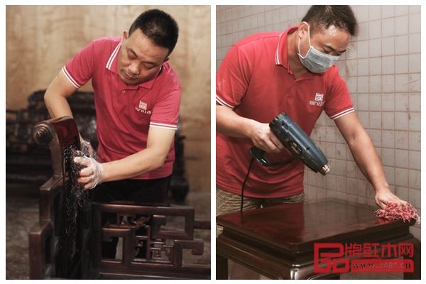 技術(shù)精湛熟練的國方匠人上蠟恰到好處，使家具手感潤滑，顯現(xiàn)光澤