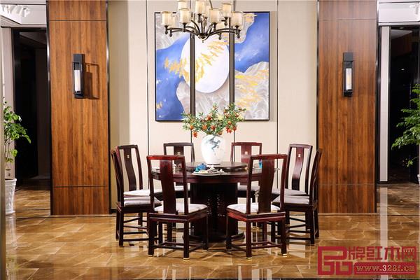  沽之大匠贊比亞紫檀“聽雨敲窗”圓餐桌