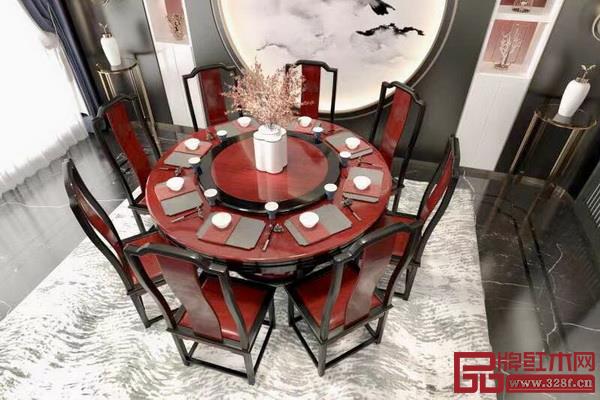  明清居非洲紫檀+柬埔寨黑酸枝/刺猬紫檀“嘉木情緣”系列1.4米圓臺