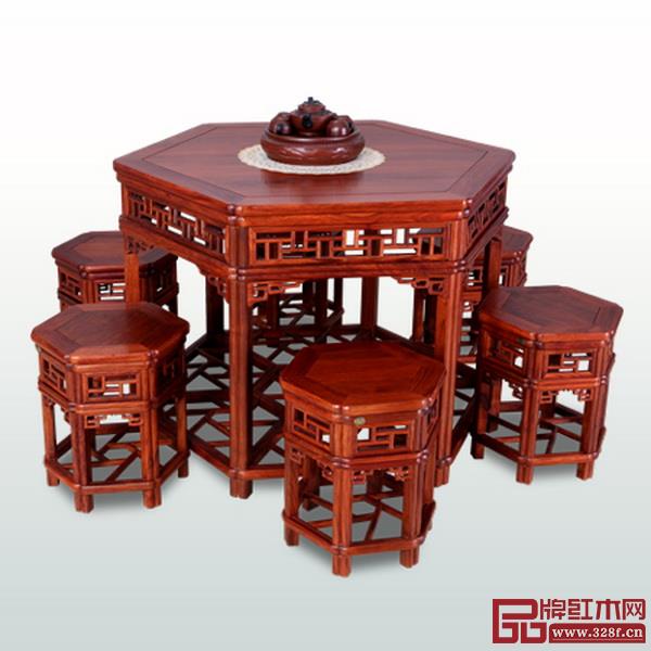  新明紅木餐臺7件套
