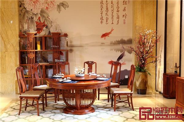  永華家具-香山桃園1.36米巴花“煙柳畫橋”圓臺7件套