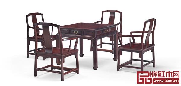  明堂紅木紅酸枝（微凹黃檀）“榮耀”方桌5件套