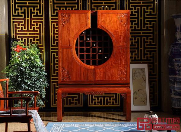  越府紅木緬甸花梨“一言九鼎”酒柜