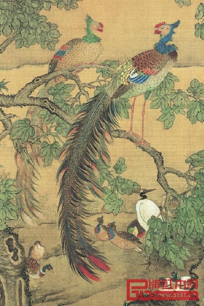 清乾隆沈銓《百鳥朝鳳圖卷》（局部）