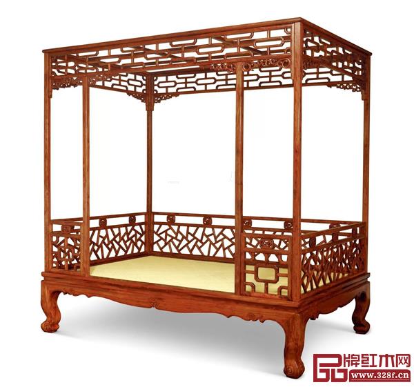  黃花梨冰裂紋圍子六柱架子床
