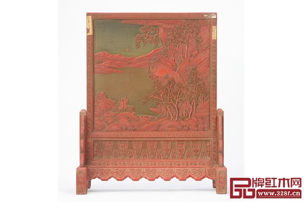 清《剔紅山水圖插屏》 清《剔紅山水圖插屏》
