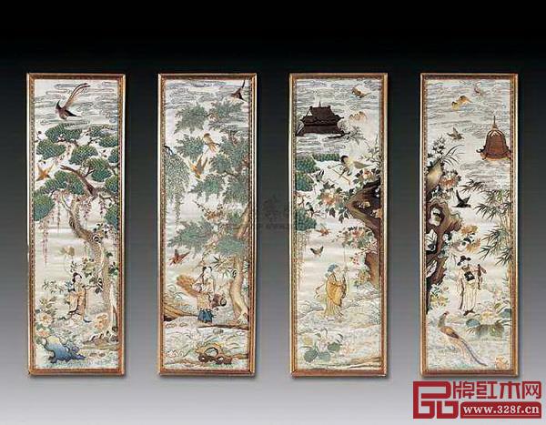 清光緒《蘇繡人物掛屏》 清光緒《蘇繡人物掛屏》