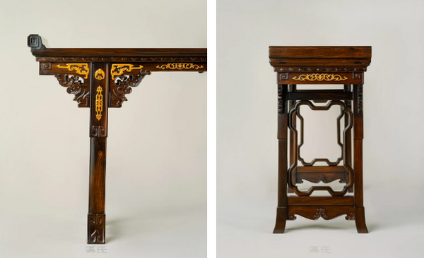 區(qū)氏家具 雕拐子紋翹頭案 酸枝 長:215cm 寬:48cm 高:87/94cm A Suanzhi Carved dragon pattern warped head table 區(qū)氏家具 雕拐子紋翹頭案 酸枝 長:215cm 寬:48cm 高:87/94cm A Suanzhi Carved dragon pattern warped head table