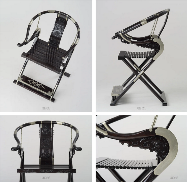 區(qū)氏家具 雕螭龍捧壽紋交椅 小葉紫檀 長:58cm 寬:43cm 高:50cm 通高:103cm A Zitan Carved dragon pattern folding chair 區(qū)氏家具 雕螭龍捧壽紋交椅 小葉紫檀 長:58cm 寬:43cm 高:50cm 通高:103cm A Zitan Carved dragon pattern folding chair