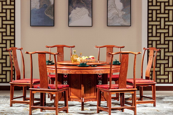 巧奪天工紅木《如意圓桌配官帽餐椅》