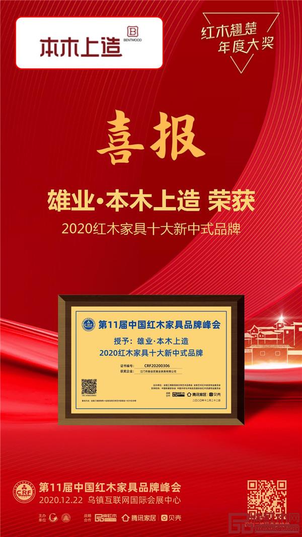 雄業(yè)·本木上造獲評“2020紅木家具十大新中式品牌“ 雄業(yè)·本木上造獲評“2020紅木家具十大新中式品牌“