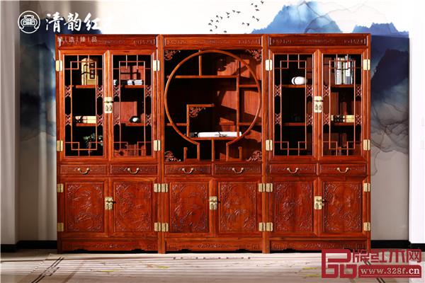 清韻紅木:清式三組合書(shū)柜 清韻紅木:清式三組合書(shū)柜