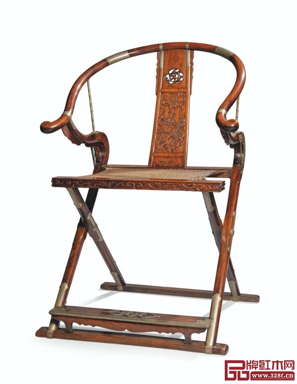 明末清初 黃花梨麒麟紋圈背交椅 明末清初 黃花梨麒麟紋圈背交椅