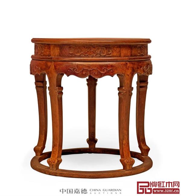 清早期 黃花梨獨(dú)板高束腰五足帶托泥圓香幾 清早期 黃花梨獨(dú)板高束腰五足帶托泥圓香幾