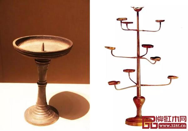 戰(zhàn)國(guó)中期豆形銅燈(左),西漢·九連枝扶桑樹(shù)形銅燈(右) 戰(zhàn)國(guó)中期豆形銅燈(左),西漢·九連枝扶桑樹(shù)形銅燈(右)