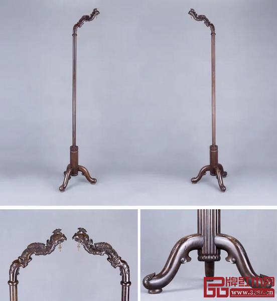 清乾隆·紫檀雕鳳首燈架一對(duì) 清乾隆·紫檀雕鳳首燈架一對(duì)