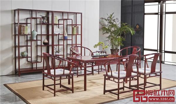 巧奪天工紅木圓包圓茶臺(tái)配敞口多寶格 巧奪天工紅木圓包圓茶臺(tái)配敞口多寶格