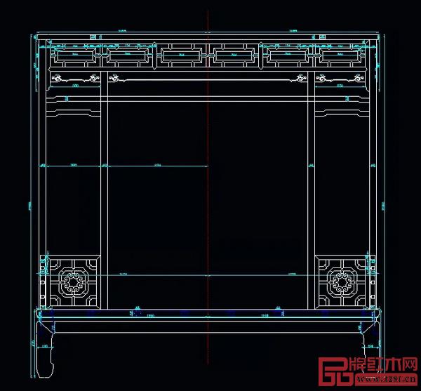 紅橋紅·架子床正面CAD示意圖