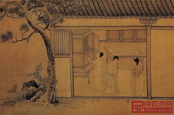 ▲ 宋代《蠶織圖》中的柜,明顯是“橫拉設(shè)門”的結(jié)構(gòu),符合我們今天對(duì)柜的認(rèn)知 ▲ 宋代《蠶織圖》中的柜,明顯是“橫拉設(shè)門”的結(jié)構(gòu),符合我們今天對(duì)柜的認(rèn)知