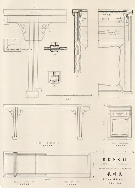 明·黃花梨條凳繪圖