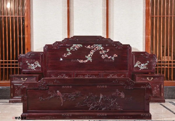 凹凸傳奇紅木·紫檀精品 |《百寶嵌 江山如意高低床》