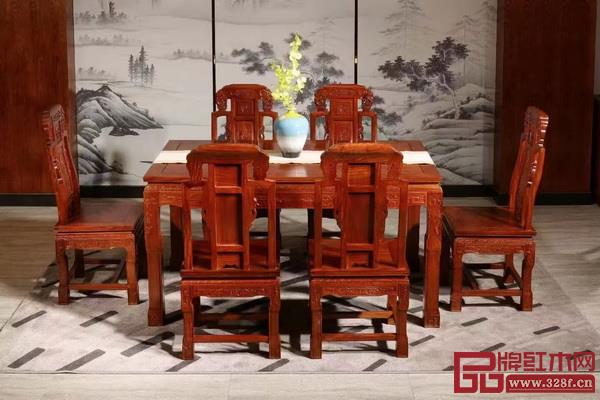 詩清閣紅木特惠精品——小葉紅檀長方餐桌七件套 詩清閣紅木特惠精品——小葉紅檀長方餐桌七件套