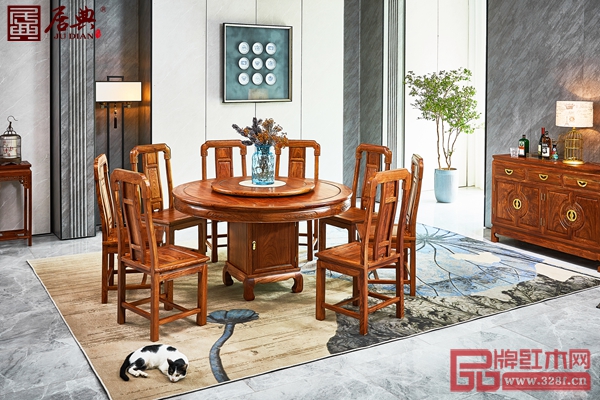 居典紅木《國(guó)色天香圓餐臺(tái)》 居典紅木《國(guó)色天香圓餐臺(tái)》