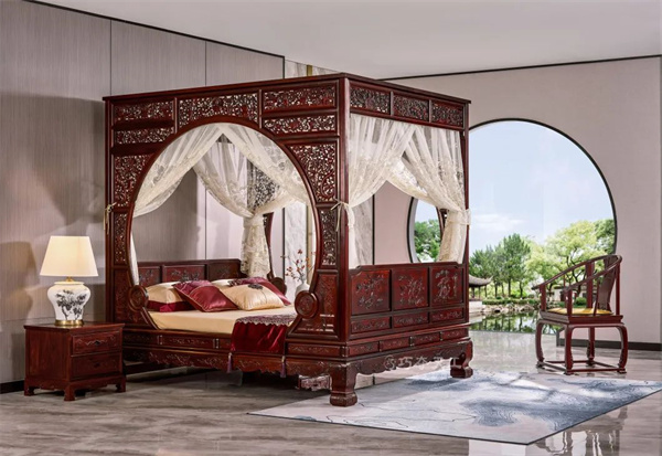 花鳥雙月洞門架子床【交趾黃檀】 花鳥雙月洞門架子床【交趾黃檀】