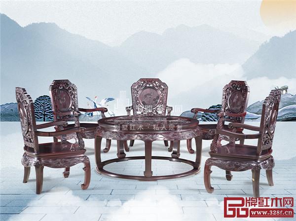 泰和園定制藝術(shù)家具《松鶴延年茶臺》六件套 泰和園定制藝術(shù)家具《松鶴延年茶臺》六件套