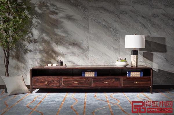 閑適紅木旭日電視柜