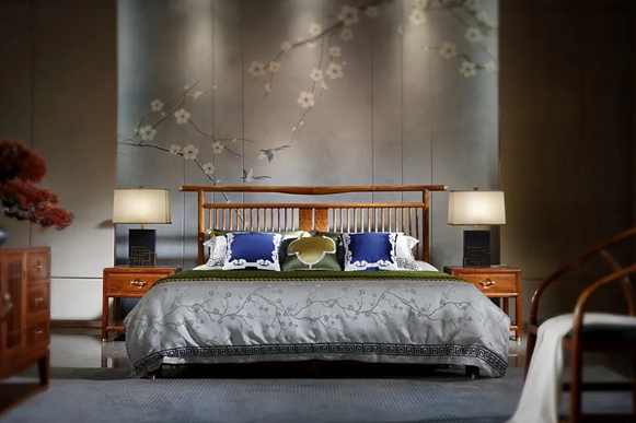 『雄業(yè)·本木上造』中式臥室空間，雅氣十足，撩動您的東方夢