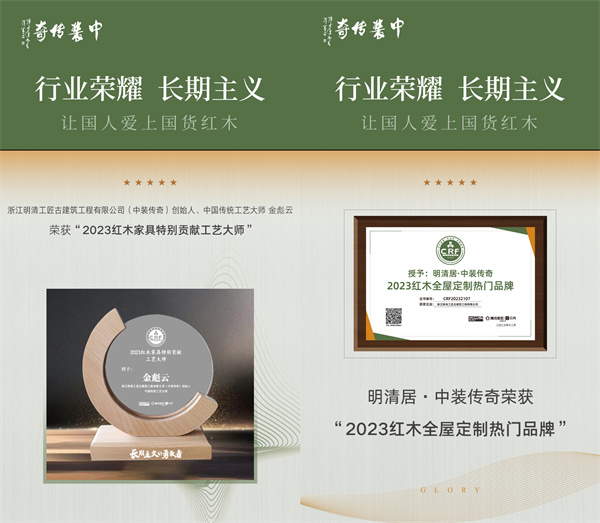明清居·中裝傳奇榮獲“2023紅木全屋定制熱門品牌”,創(chuàng)始人金彪云被授予了行業(yè)特別貢獻工藝大師稱號 明清居·中裝傳奇榮獲“2023紅木全屋定制熱門品牌”,創(chuàng)始人金彪云被授予了行業(yè)特別貢獻工藝大師稱號