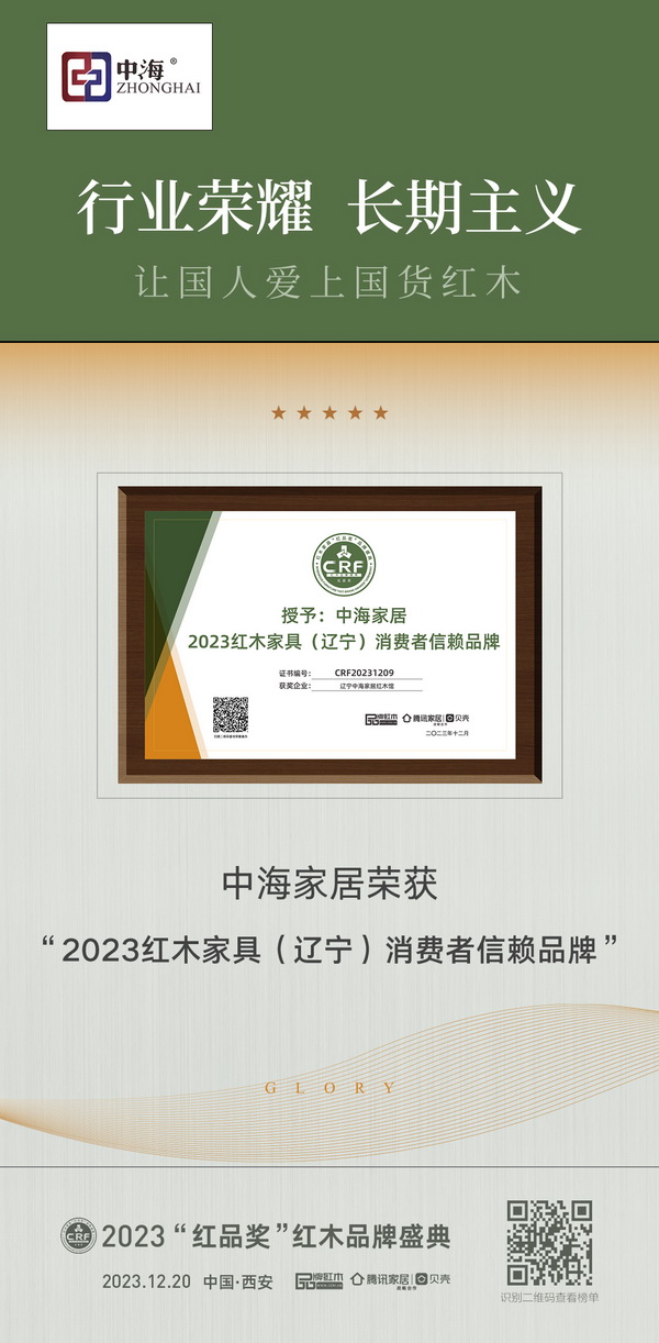遼寧中海家居紅木館榮獲“2023紅木家具(遼寧)消費(fèi)者信賴品牌” 遼寧中海家居紅木館榮獲“2023紅木家具(遼寧)消費(fèi)者信賴品牌”