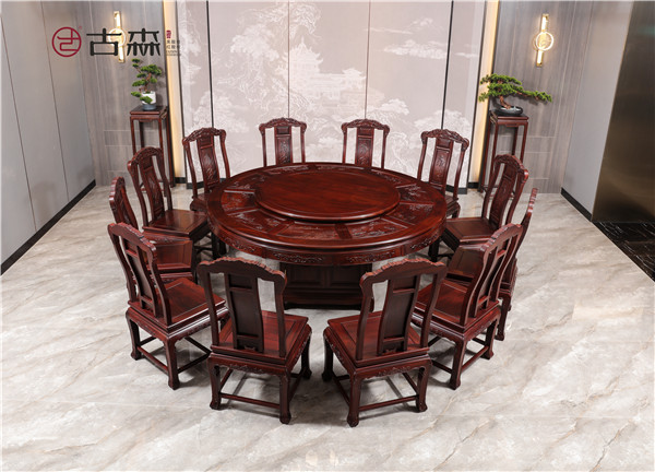 古森紅木合家歡餐椅,臺面浮雕山川流水 古森紅木合家歡餐椅,臺面浮雕山川流水